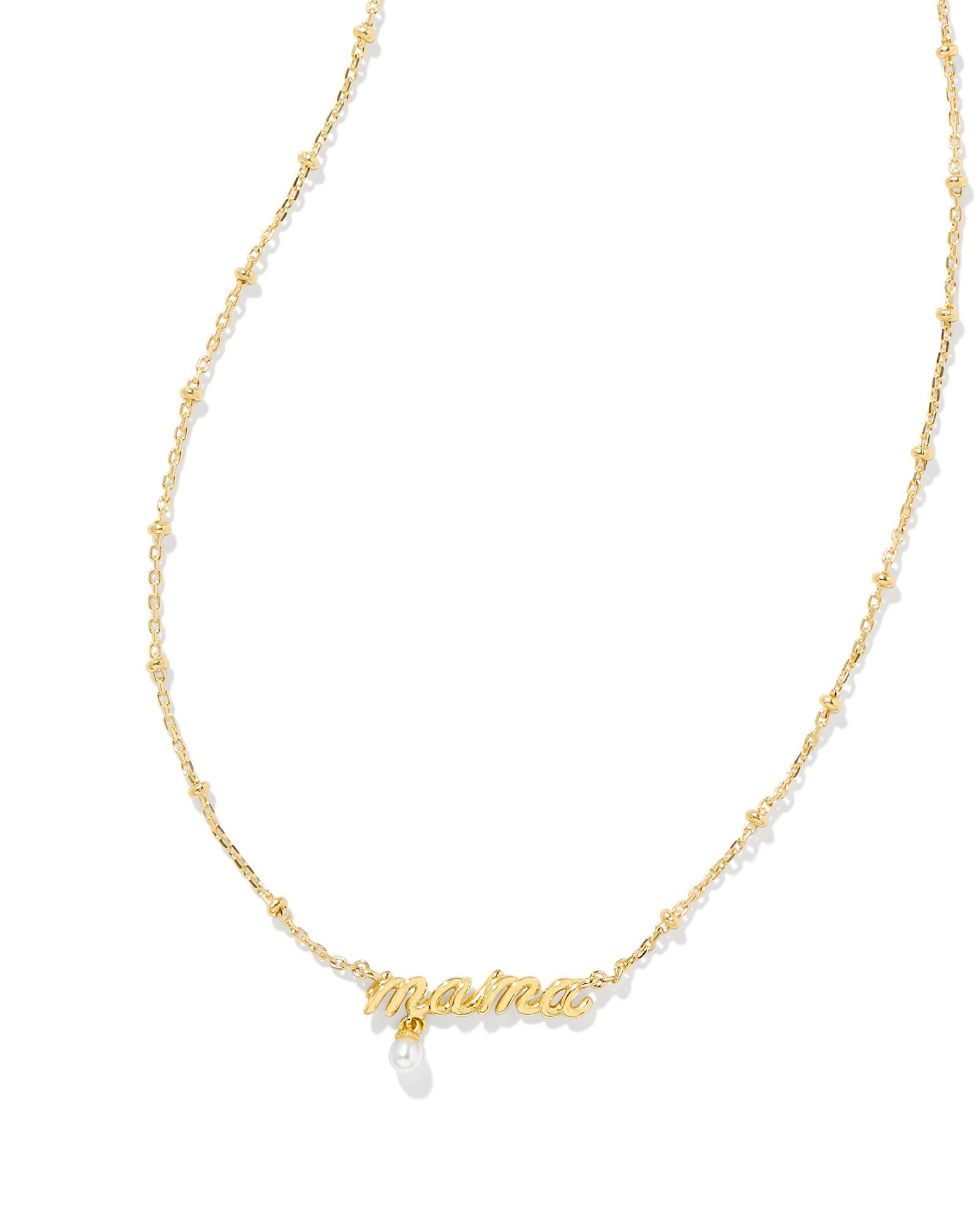 Kendra Scott Mama Script Pendant Necklace Gold White Pearl