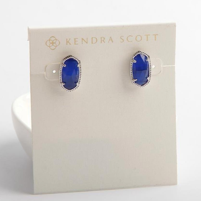 Kendra Scott Ellie Stud Earrings Rhodium Cobalt Cats Eye Fabtique Clothing