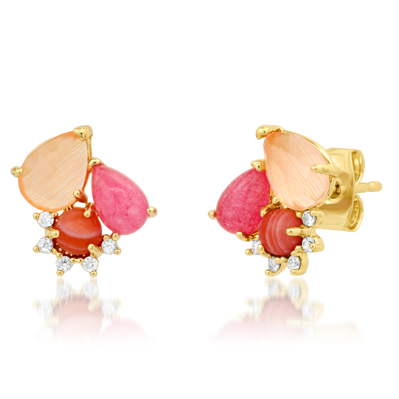 Mixed Stone Cluster Stud- Pink