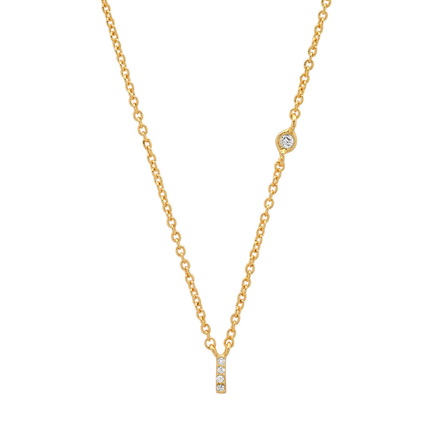 Gold Cubic Zirconia Initial Necklace - I