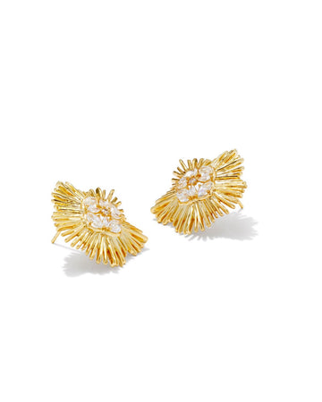 Kendra Scott Dira Crystal Statement Stud Earrings Gold White Crystal