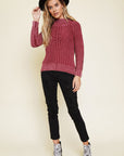 Chunky Ribbed Washed Mock Neck Slouchy Sweater