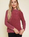 Chunky Ribbed Washed Mock Neck Slouchy Sweater
