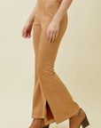 Front Slit Suede Flare Pants - Sand