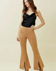 Front Slit Suede Flare Pants - Sand