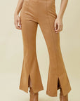 Front Slit Suede Flare Pants - Sand