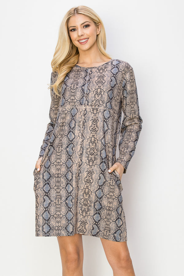 Print Dress w/Pockets - Snake