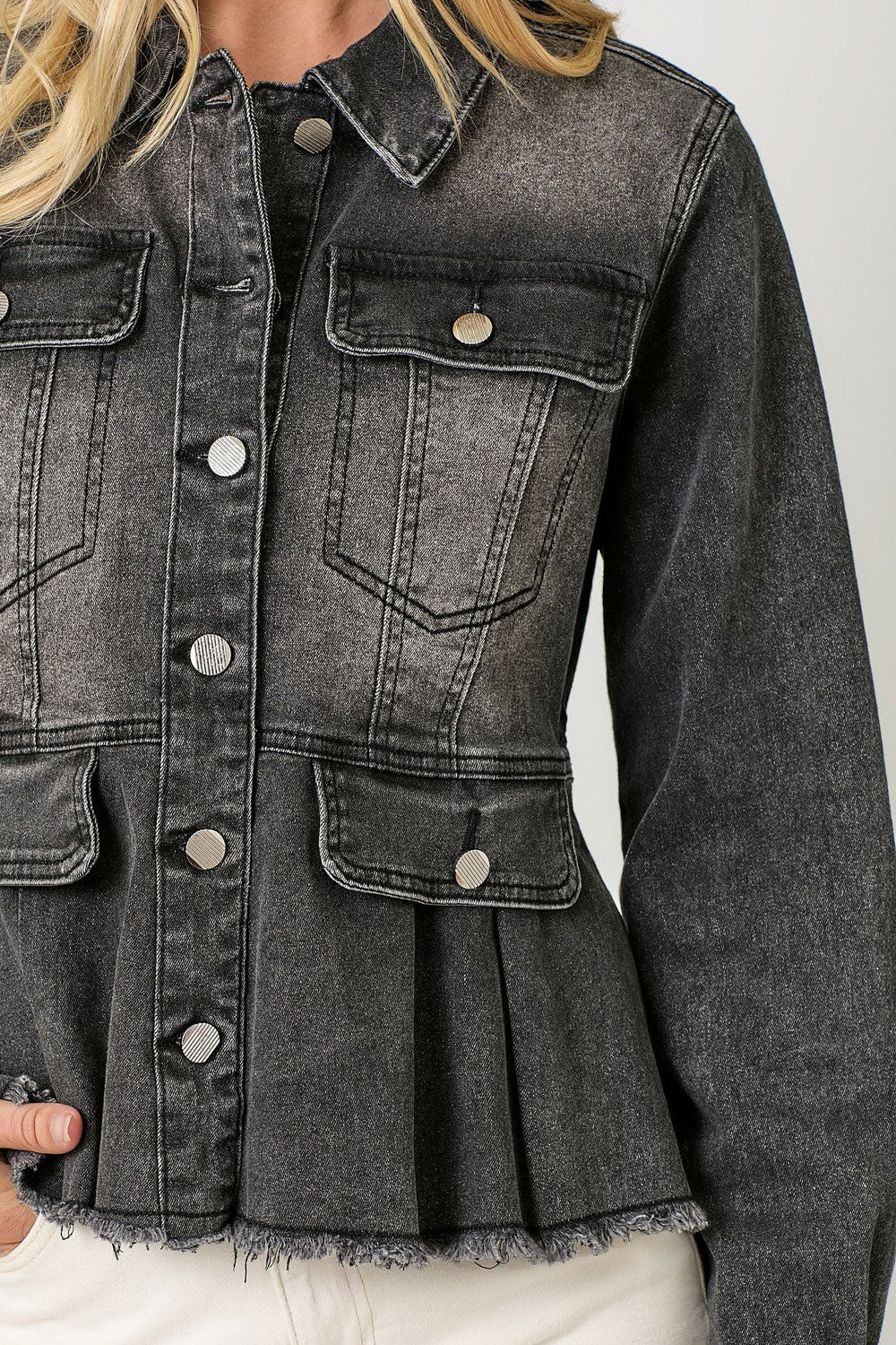 Washed Denim Peplum Jacket