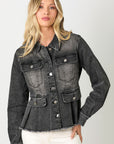 Washed Denim Peplum Jacket