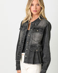 Washed Denim Peplum Jacket