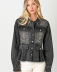 Washed Denim Peplum Jacket