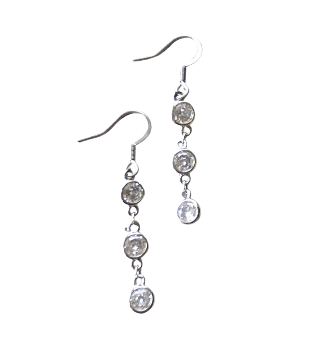 Earring Mulit Round Crystal Drops Silver