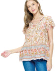 Blush Blouse Floral Ruffled