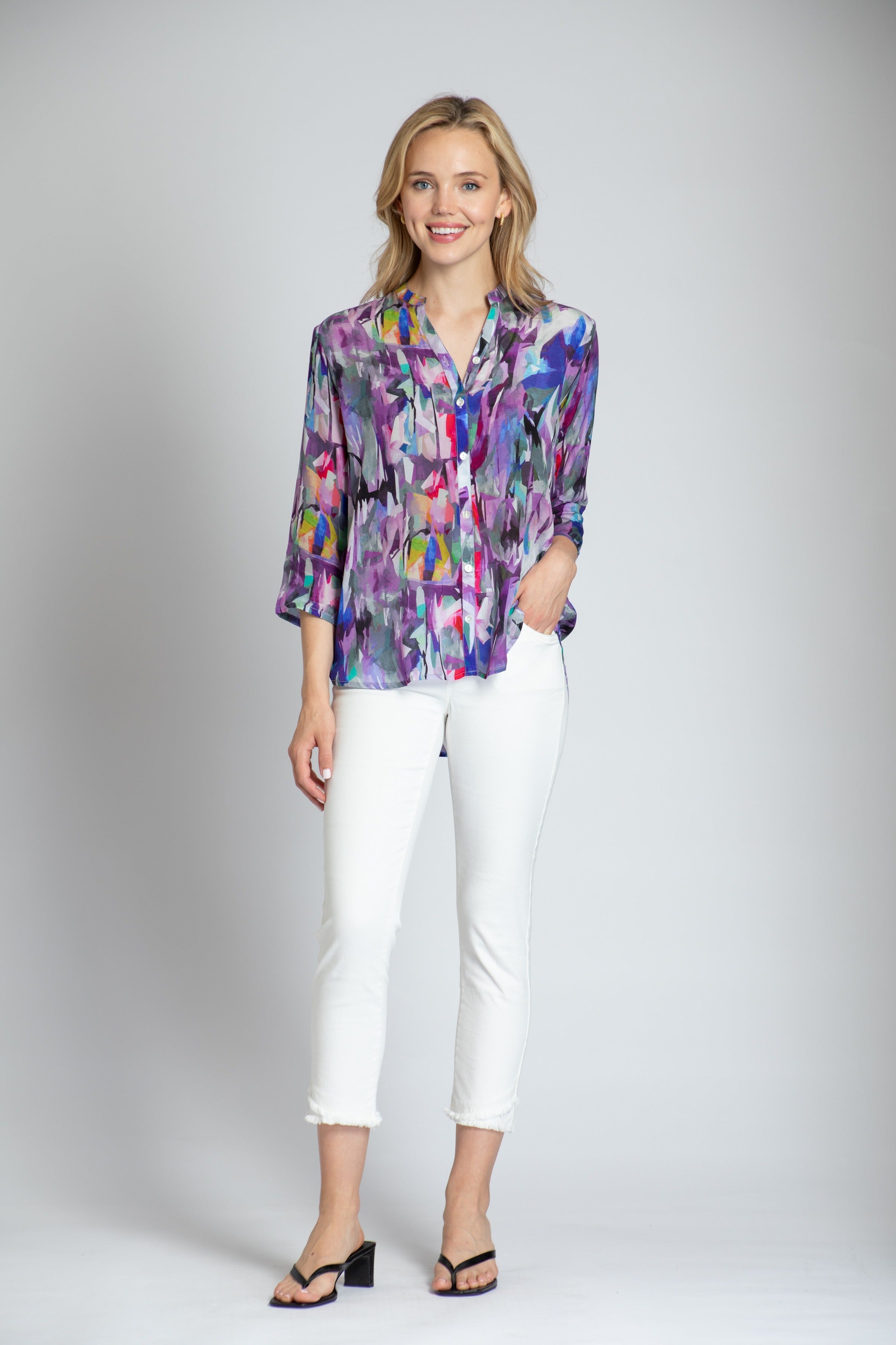 Mandarin Collar Button Up Blouse