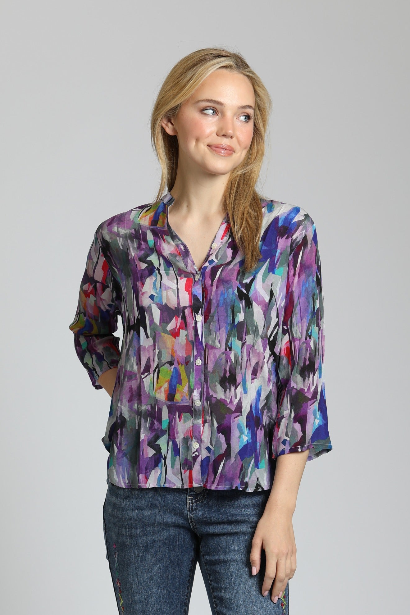 Mandarin Collar Button Up Blouse