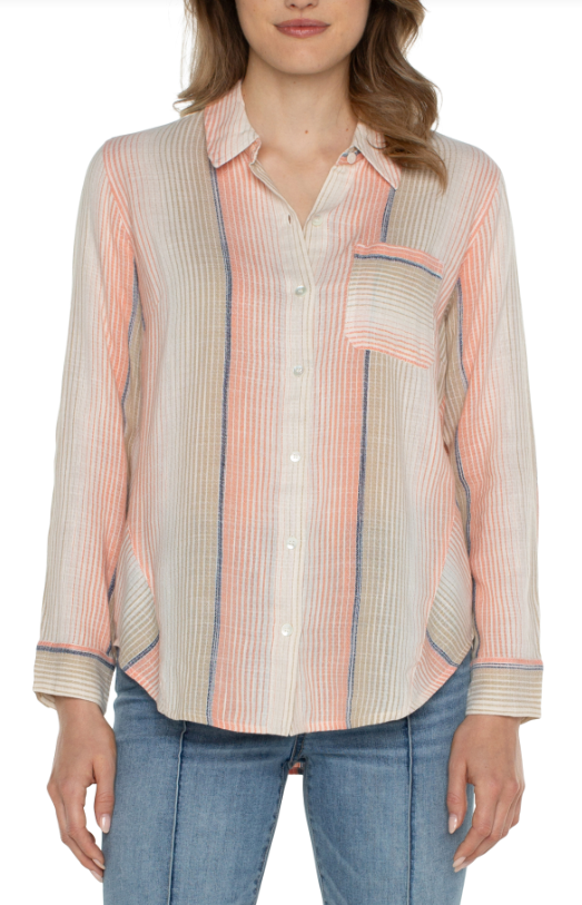 Button Front Shirt w/Inverted Pleat