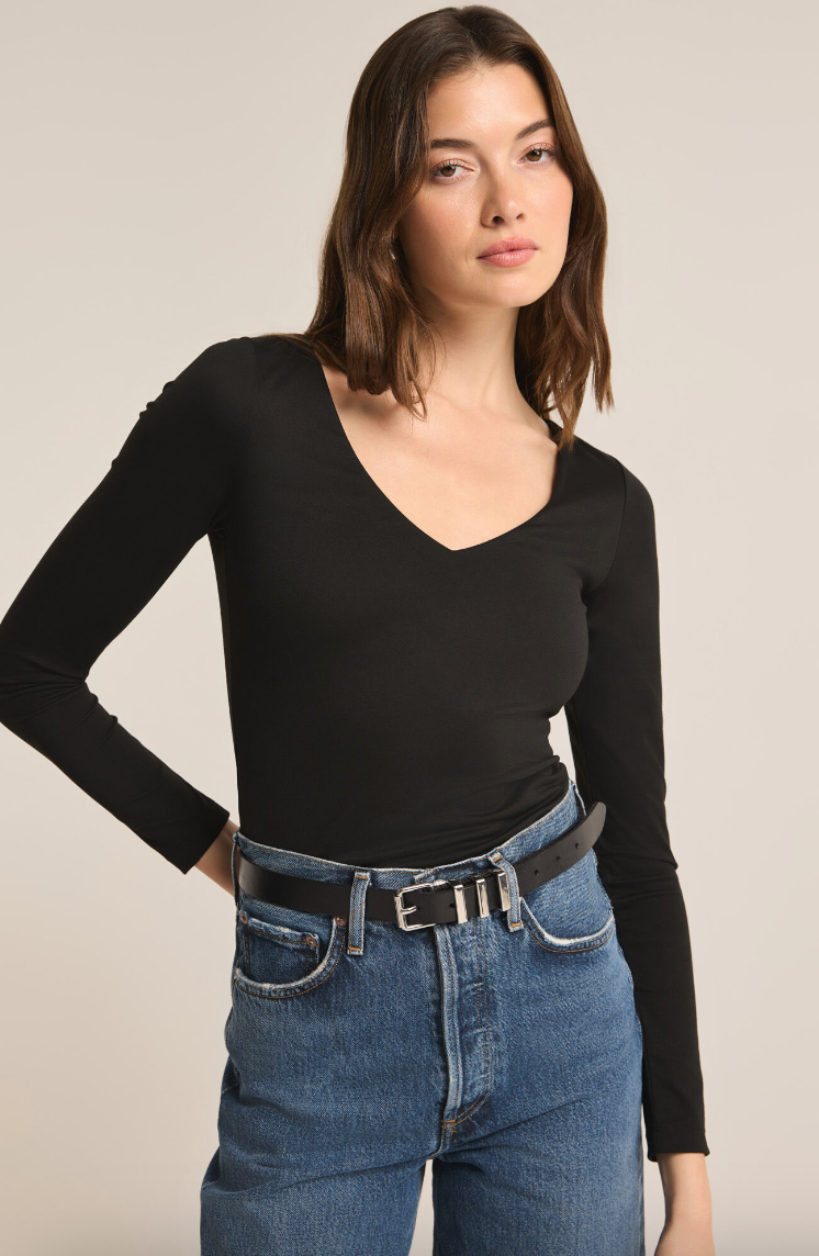 Avala Long Sleeve Smooth Top - Black