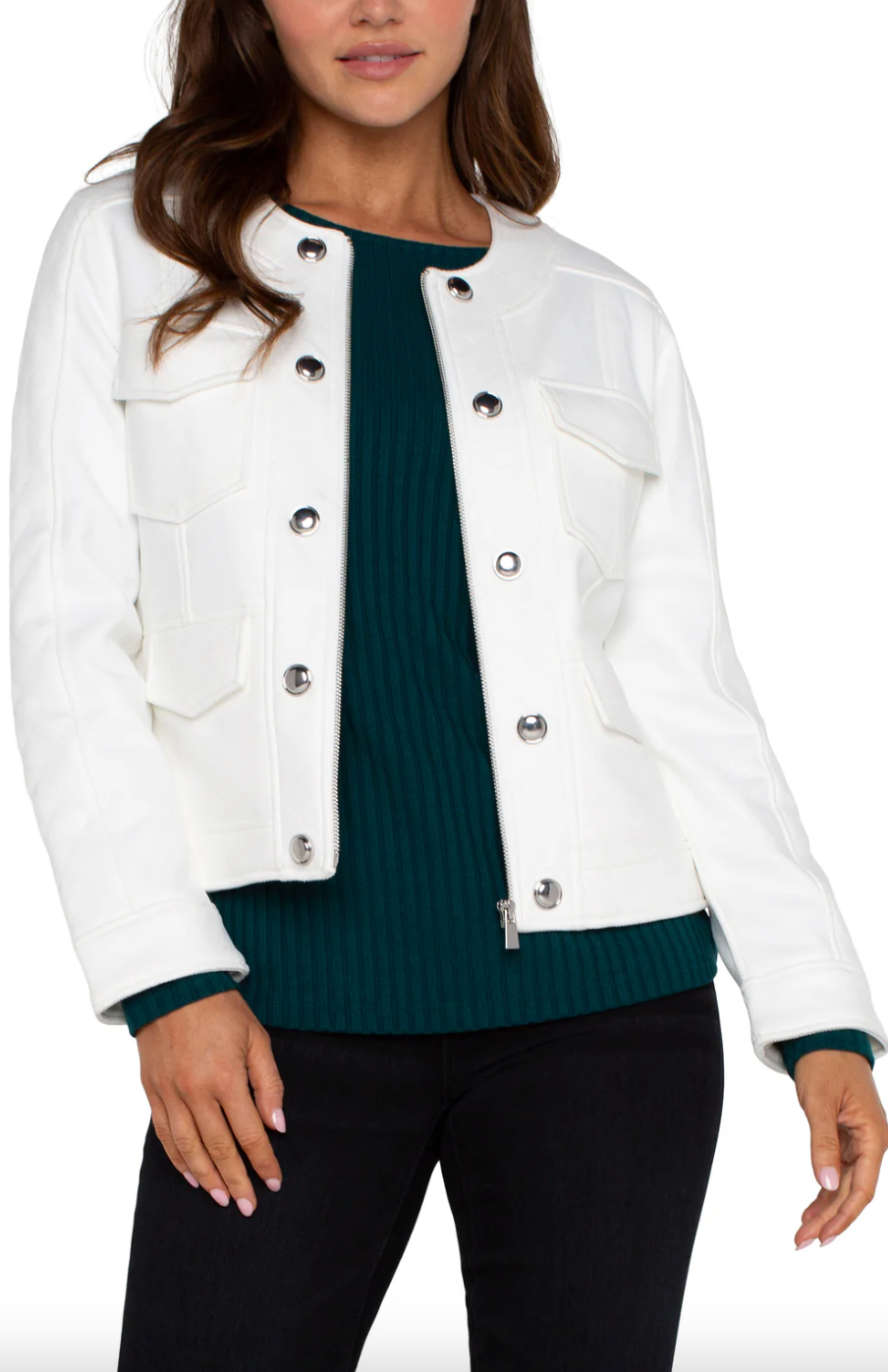 LC Scoop Neck Quilted Zip Jacket Porcelain