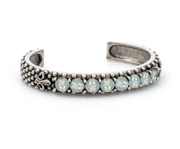 Sterling Clad Austrian Crystal Bangle - White Opal