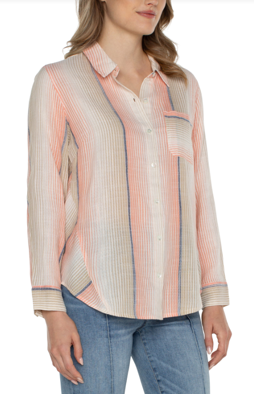 Button Front Shirt w/Inverted Pleat