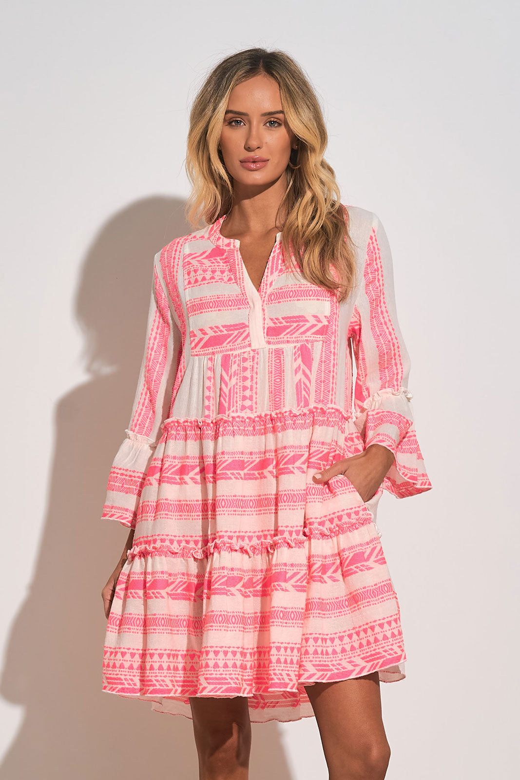 Long Sleeve Pink Print Dress