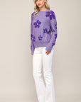 Pearl Embellished Floral Knit Fuzzy Sweater