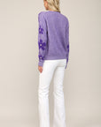 Pearl Embellished Floral Knit Fuzzy Sweater