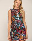 Floral Sequin Sleeveless Dress