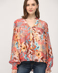 Printed Tencel Blend Lace Insert Blouse