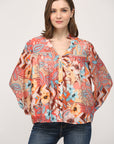 Printed Tencel Blend Lace Insert Blouse