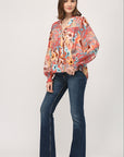 Printed Tencel Blend Lace Insert Blouse