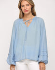 Tie Neck Tucked Ballon Sleeve