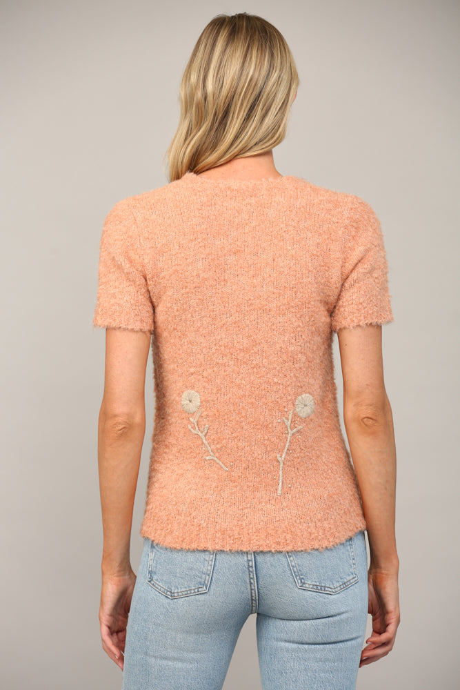 Embroidered Short Sleeve Sweater