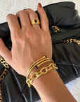 Alisa Triple Band Ring - Gold/Black - Size 6