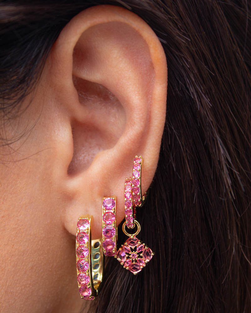 Kendra Scott Dira Crystal Huggie Earrings Gold Pink Mix