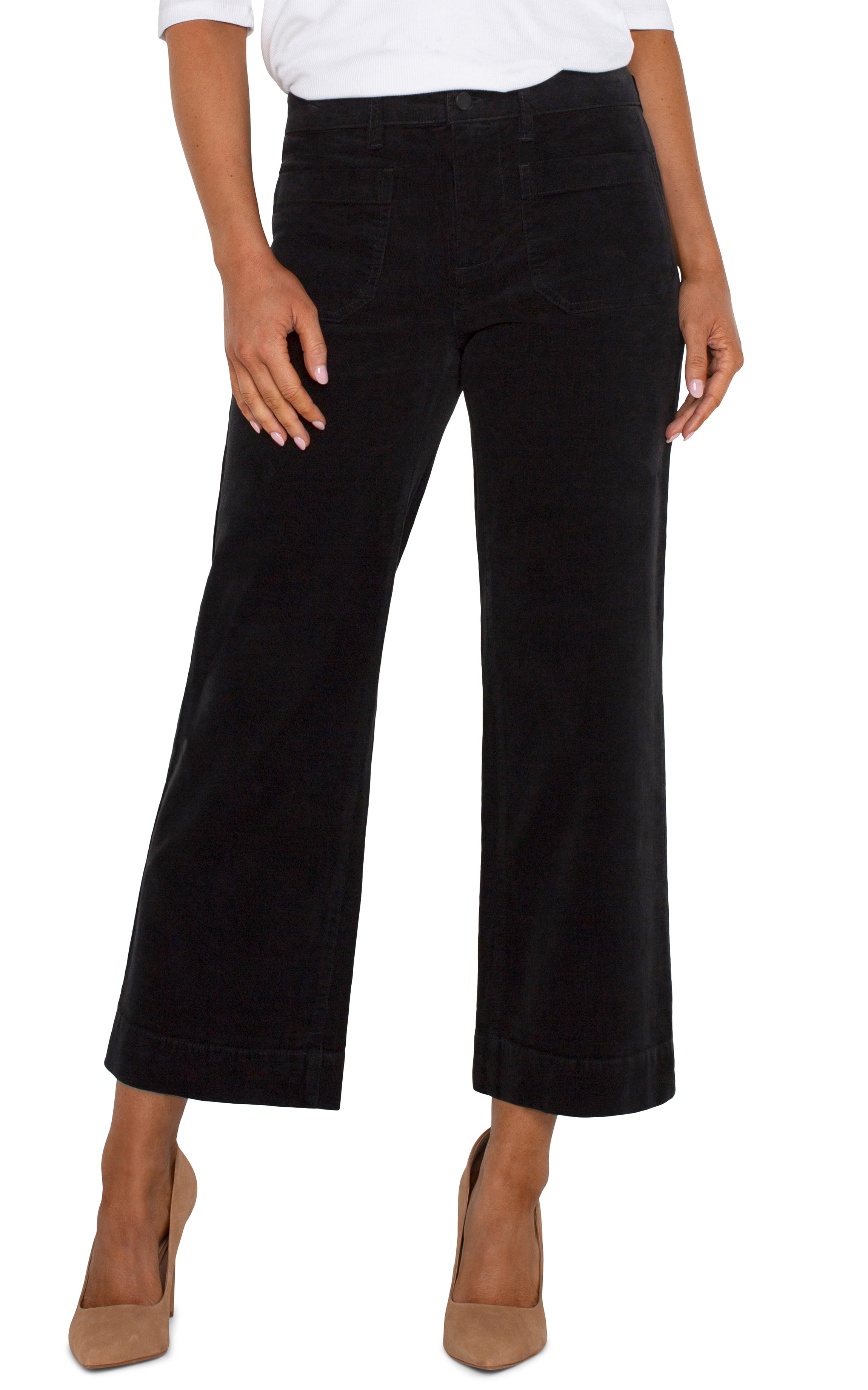 LC Corduroy Crop Wide Leg W/ Patch Pkts 27&quot; Onyx