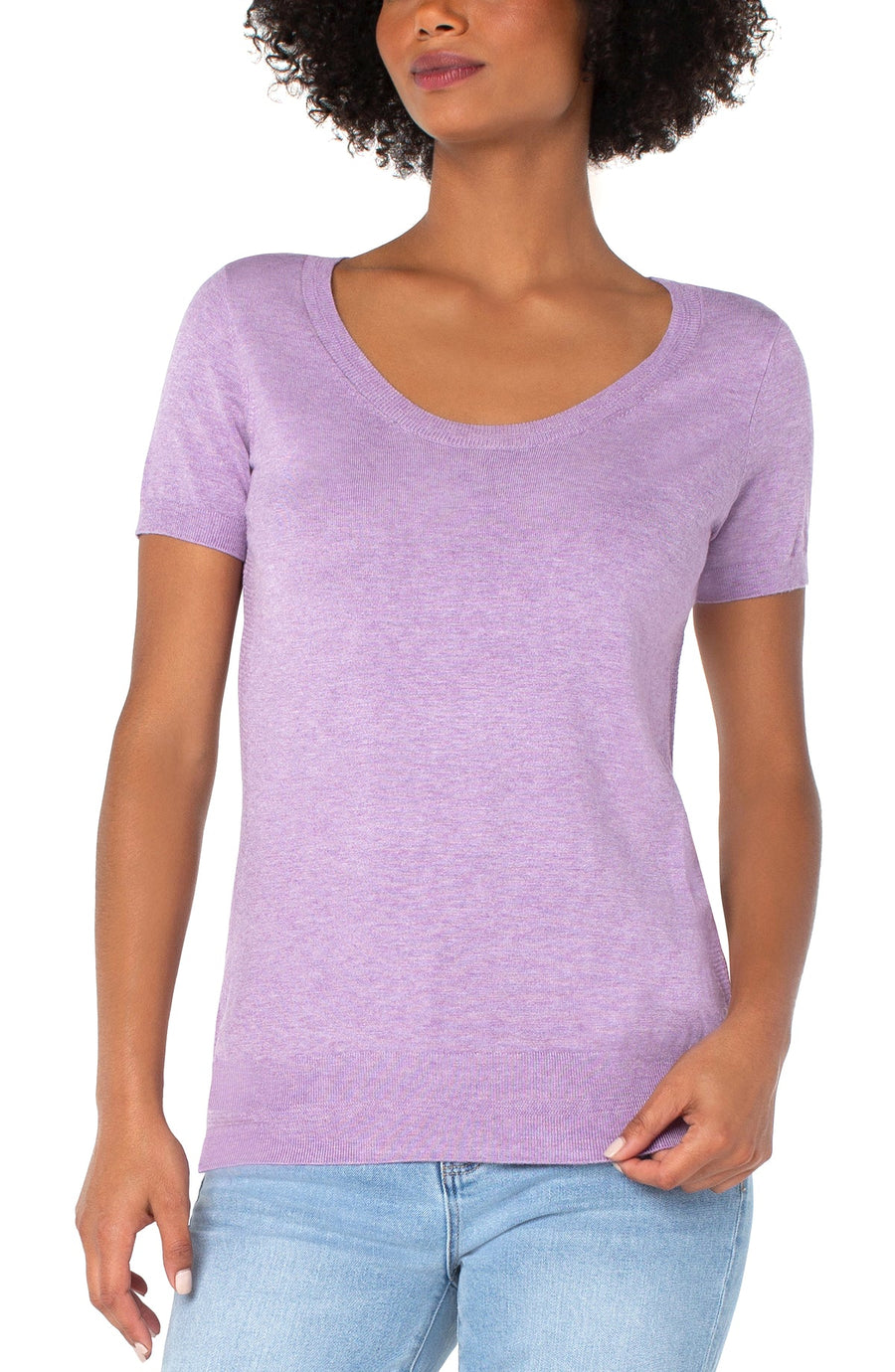Scoop Neck Short Sleeve Sweater w/Pique - Purple Haze