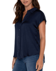 Dolman Sleeve Collared Button Front Dark Navy