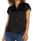 Dolman Sleeve Collared Button Front Black