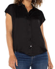 Dolman Sleeve Collared Button Front Black