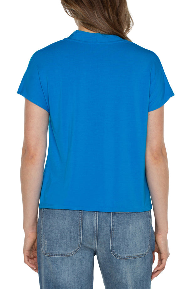Shawl Collar Short Sleeve Dolman Knit Top - Diva Blue