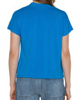 Shawl Collar Short Sleeve Dolman Knit Top - Diva Blue
