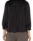 Blouse Long Slv Pleated Neck -BLK