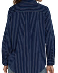 LC Classic Fit Button Front Poplin Shirt Navy Pinstripe