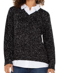 Collared Sweater Long Slv -BLK w/White