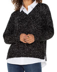 Collared Sweater Long Slv -BLK w/White