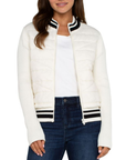 LC Long Sleeve Quilted Front Zip Sweater W/Stripe Porcelain