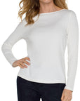 LC Long Sleeve Boat Neck Knit Top Snow