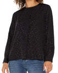 LC Long Sleeve Popover Woven Blouse Black Dot