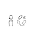 UNOde50  Sterling Silver Plated Double Hoop Earrings With White Cubic Zirconia